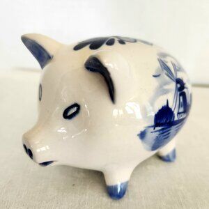 VTG Delft Blue & White Handpainted Piggy Bank